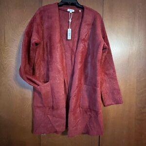 Max Studio London Plush, Brick Red Cardigan NWT Sz Lg Ret $168